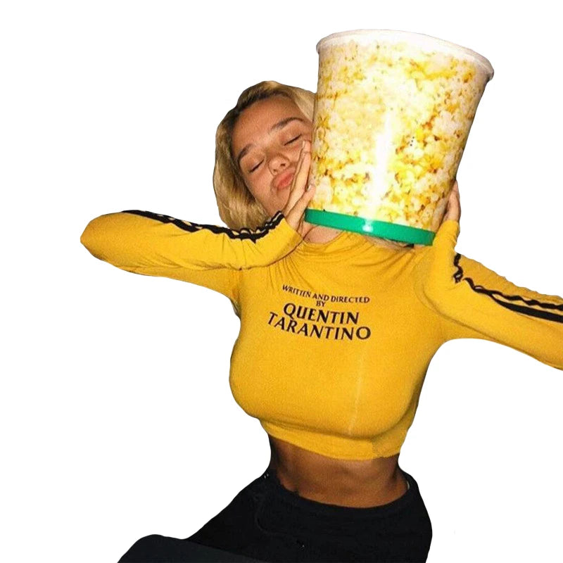 2025 Fashion Quentin Tarantino Sexy Crop Tops Women Side Stripe Long Sleeve Turtleneck Cotton Knitted Short tshirt Lady