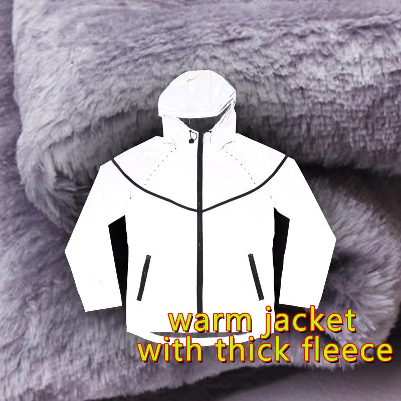 ABOORUN Men's 3M Reflective Jacket Thermal Fleece Waterproof Windbreaker Coat Hip Hop Jacket for Couples W2181