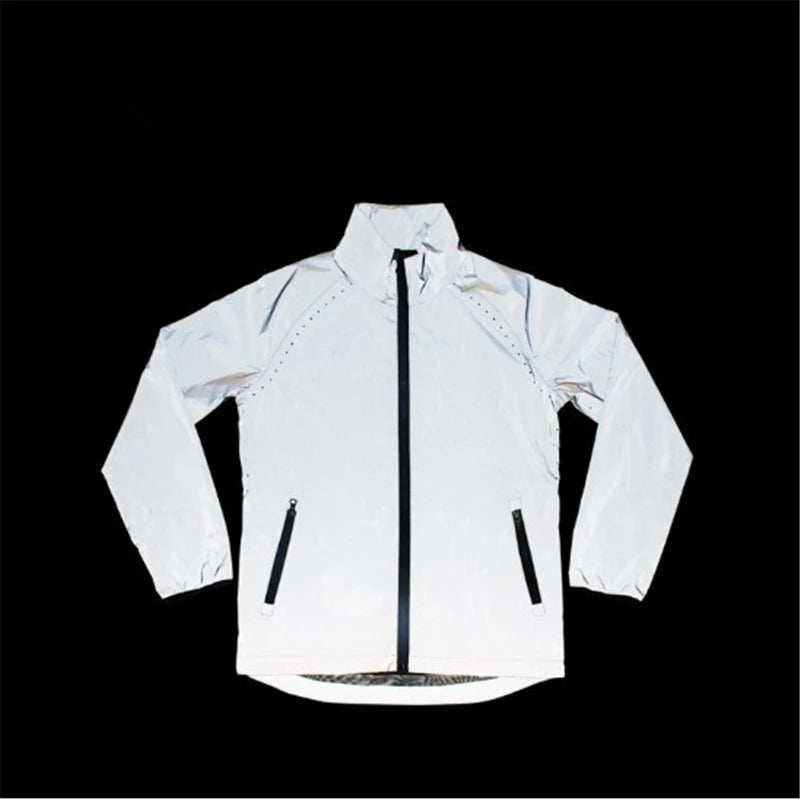 ABOORUN Men's 3M Reflective Jacket Thermal Fleece Waterproof Windbreaker Coat Hip Hop Jacket for Couples W2181