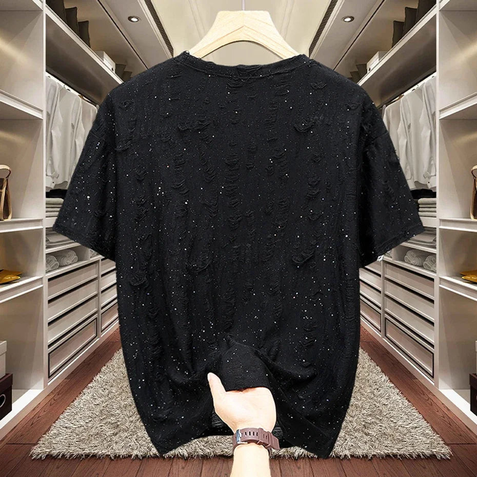 11XL Plus Size Men T-shirts Summer Fashion Rhinestone Tee Tops Black Gray Short Sleeve Crew Neck T Shirts Big Size 10XL 9XL