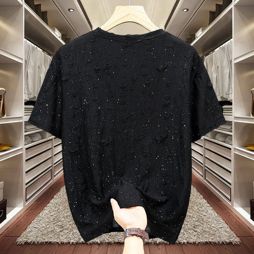 11XL Plus Size Men T-shirts Summer Fashion Rhinestone Tee Tops Black Gray Short Sleeve Crew Neck T Shirts Big Size 10XL 9XL