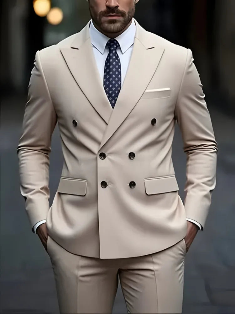 2025 Fashion New Men Double Breasted Boutique Solid Color Business Slim Fit Groom'S Office Wedding Best for Man Work Dress Suit