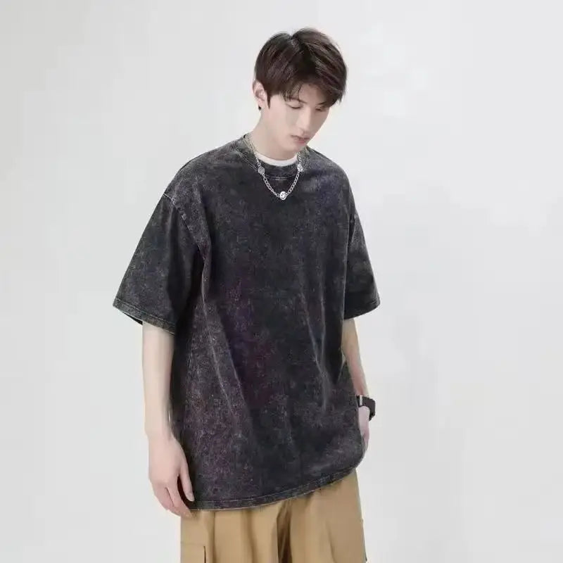 2025 Heavy Men Washed Vintage Oversized T-Shirt Street Hip Hop Punk Tee women Harajuku Casual Cotton Short Sleeve Acid Wash Top