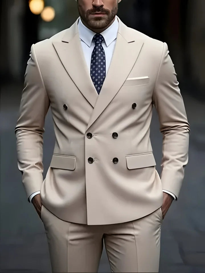 2025 Fashion New Men Double Breasted Boutique Solid Color Business Slim Fit Groom'S Office Wedding Best for Man Work Dress Suit