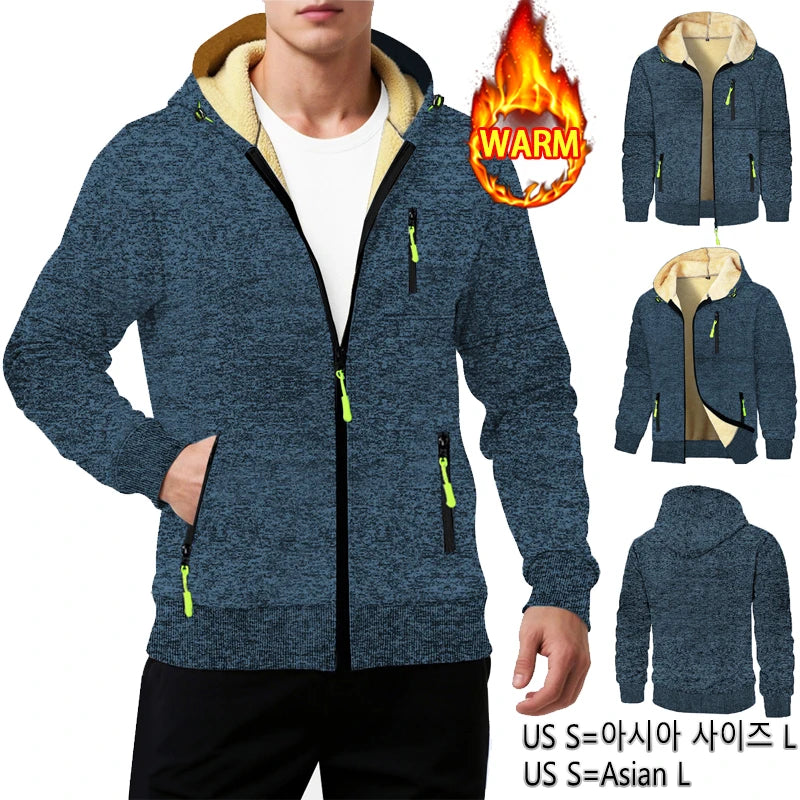Animal Game Casual Jackets for Men Heavyweight Fleece Sweatshirt Thick Sherpa Lined Hooded Zipper Jacket Thick Streetwear Coats