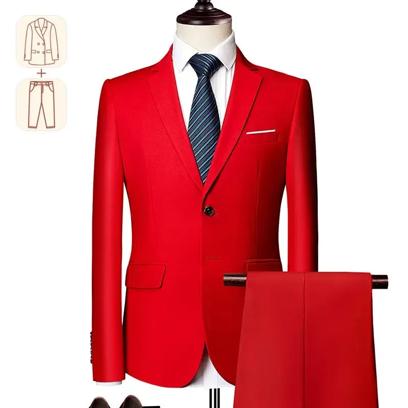 2025 New Men's Business Casual Suit for Weddings Male Solid Colour Formal Suit Sets Men Prom Party Tuxedo Dress