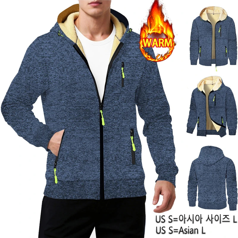 Animal Game Casual Jackets for Men Heavyweight Fleece Sweatshirt Thick Sherpa Lined Hooded Zipper Jacket Thick Streetwear Coats