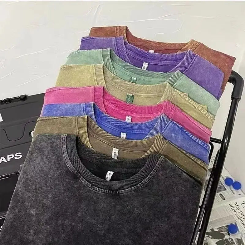 2025 Heavy Men Washed Vintage Oversized T-Shirt Street Hip Hop Punk Tee women Harajuku Casual Cotton Short Sleeve Acid Wash Top