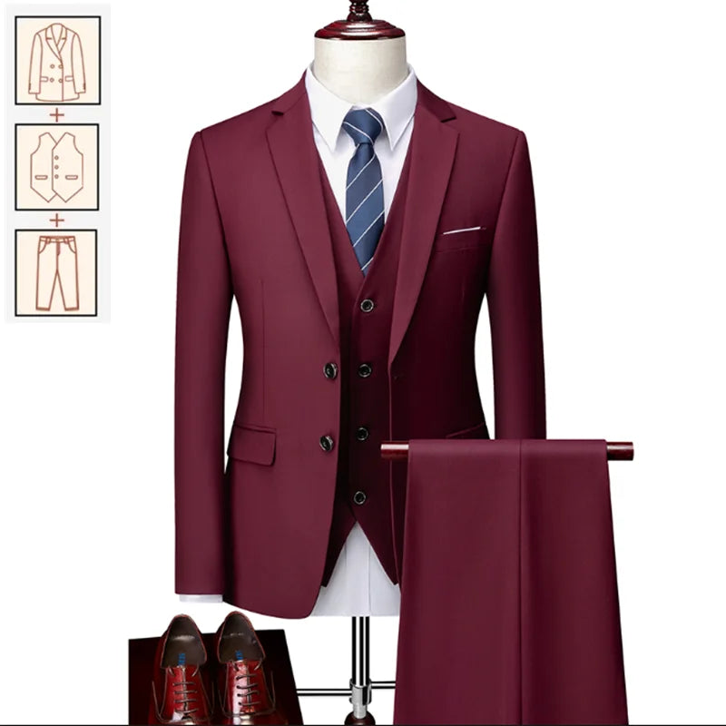 2025 New Men's Business Casual Suit for Weddings Male Solid Colour Formal Suit Sets Men Prom Party Tuxedo Dress