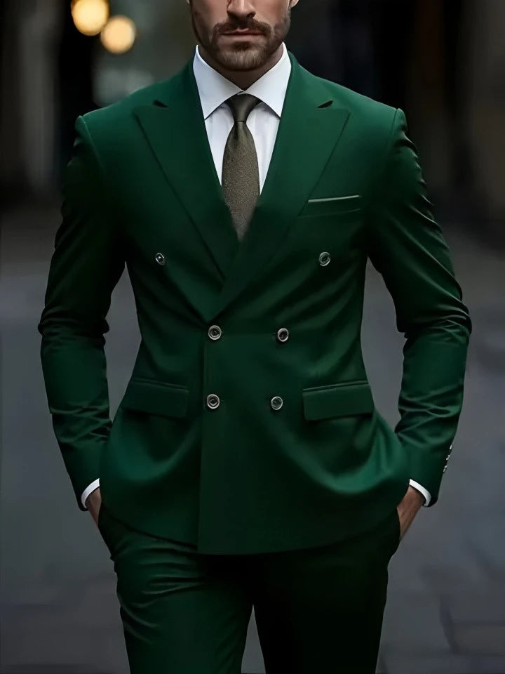 2025 Fashion New Men Double Breasted Boutique Solid Color Business Slim Fit Groom'S Office Wedding Best for Man Work Dress Suit