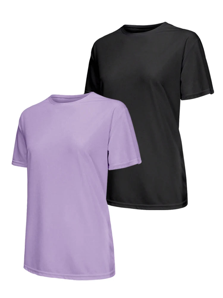 2Pcs Women's Solid Color Ultralight Quick Dry Sport T-Shirt, Breathable Lightweight Top For Fitness Training Workout Running Gym