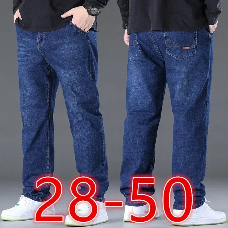 Black Blue Jeans Men Big Size 48 50 Denim Pants Large Size Pants for 45-150kg Jeans Hombre Straight Leg Jeans Pantalon Homme