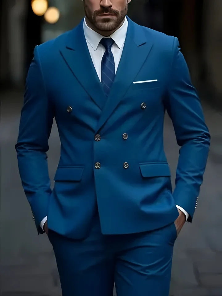 2025 Fashion New Men Double Breasted Boutique Solid Color Business Slim Fit Groom'S Office Wedding Best for Man Work Dress Suit