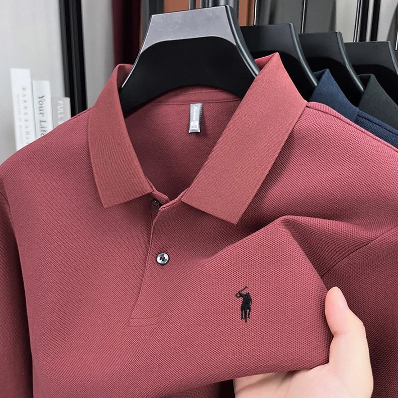 100% pure cotton high-end brand men's long sleeved polo shirt autumn fashion hot selling pony embroidery design golf top T-shirt