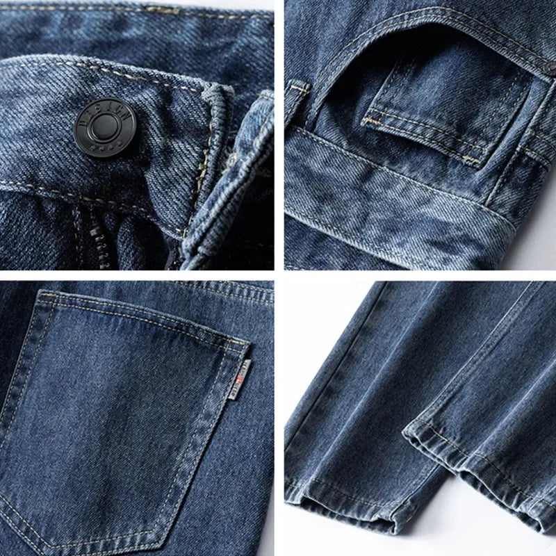 100% Pure Cotton Jeans Men Loose Trousers Classic Spring Autumn Casual Cowboy US Plus Size 38 40 42 Straight Male Denim Pants