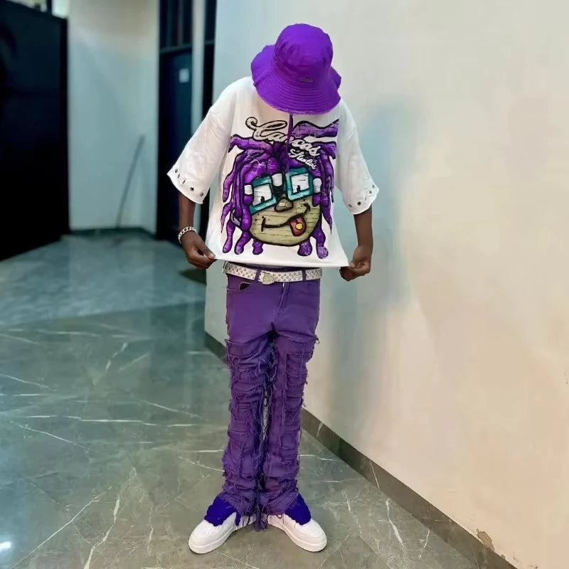 American Street Fashion Casual Cartoon Cartoon High Street Trendy Brand T-shirt Men Y2k Goth Hip-hop Rock Short-sleeved Women