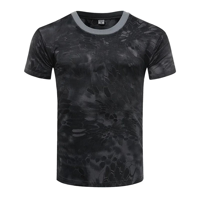 Camouflage Running Short Sleeve Quick Dried Sports T-shirt Breathable Outdoor Fitness Training Clothing Tactics High elasticity