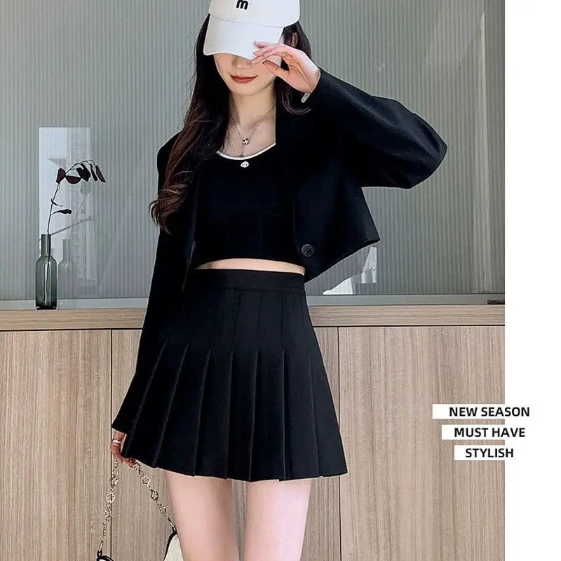 Autumn and winter new pleated skirt women's half skirt Korean high waist slim mini skirt Preppy style side zipper A-line skirt