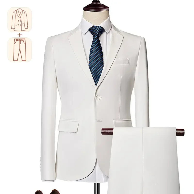 2025 New Men's Business Casual Suit for Weddings Male Solid Colour Formal Suit Sets Men Prom Party Tuxedo Dress