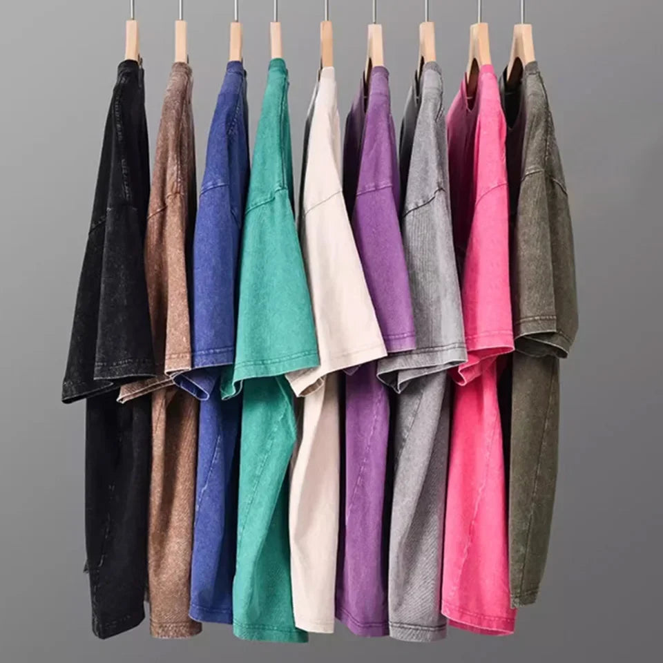 2025 Heavy Men Washed Vintage Oversized T-Shirt Street Hip Hop Punk Tee women Harajuku Casual Cotton Short Sleeve Acid Wash Top