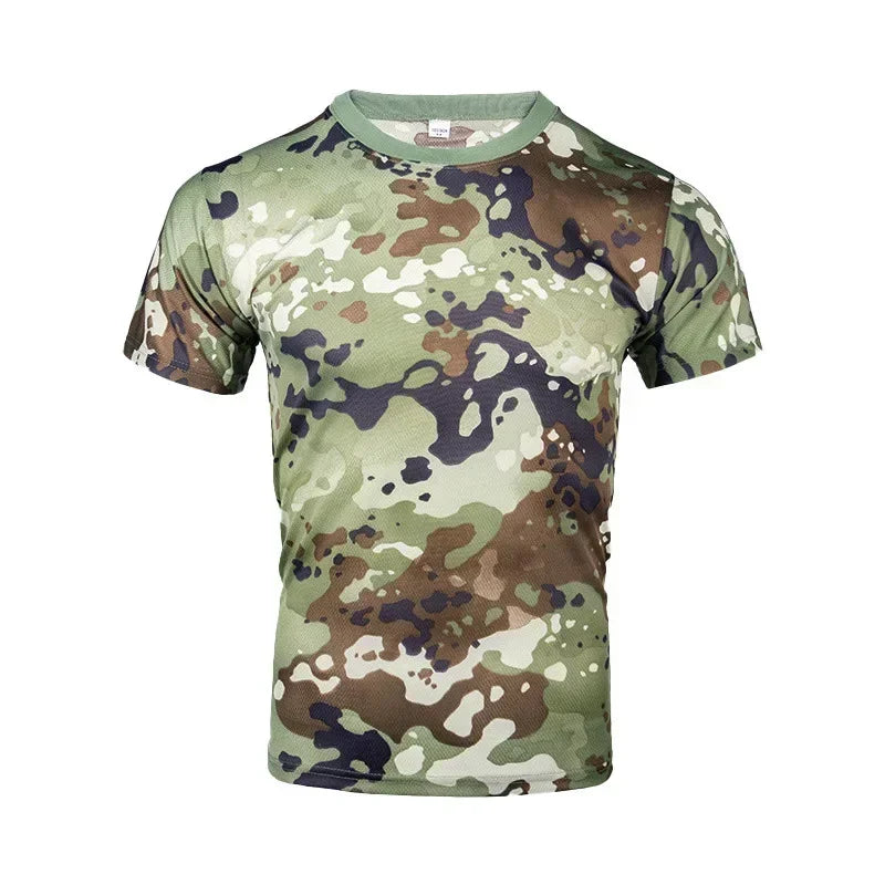 Camouflage Running Short Sleeve Quick Dried Sports T-shirt Breathable Outdoor Fitness Training Clothing Tactics High elasticity