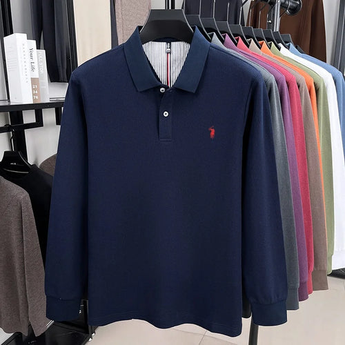 100% pure cotton high-end brand men's long sleeved polo shirt autumn fashion new luxurious pony Paul embroidery top golf T-shirt