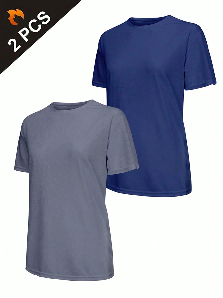 2Pcs Women's Solid Color Ultralight Quick Dry Sport T-Shirt, Breathable Lightweight Top For Fitness Training Workout Running Gym