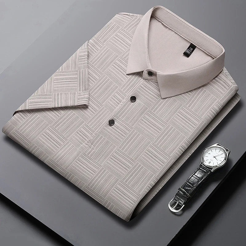 2024 Men's New Printed Cotton Business Casual Short sleeved POLO Shirt Fashion Short sleeved Comfortable and Breathable Top