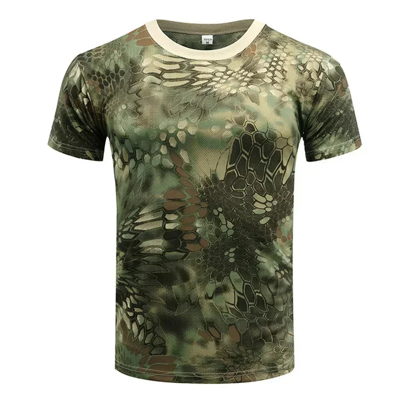Camouflage Running Short Sleeve Quick Dried Sports T-shirt Breathable Outdoor Fitness Training Clothing Tactics High elasticity