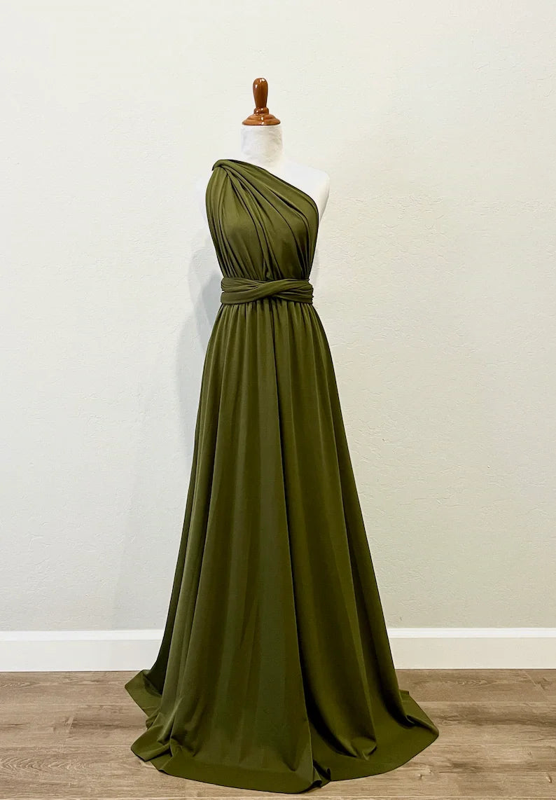Bridesmaid Dress, Olive Green Maxi Bridesmaid Dress, Bridal Party Convertible Dress, Multiway Infinity Dress, Custom Dress