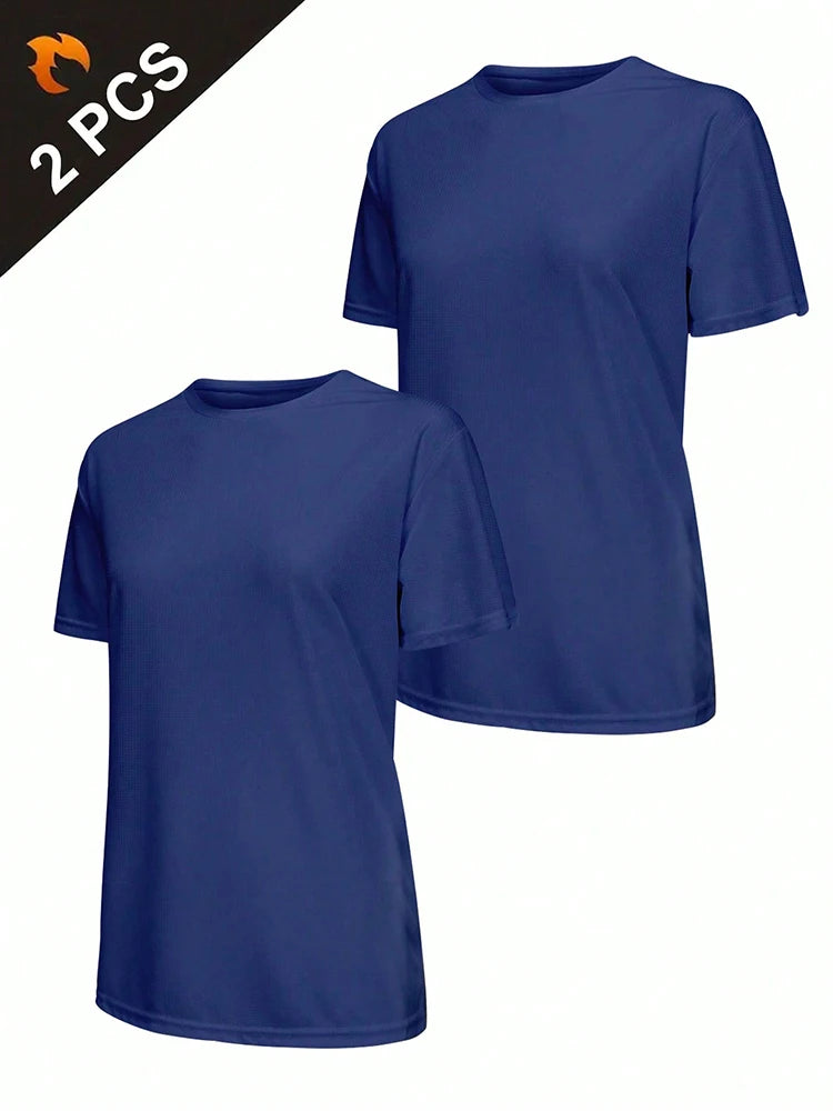 2Pcs Women's Solid Color Ultralight Quick Dry Sport T-Shirt, Breathable Lightweight Top For Fitness Training Workout Running Gym