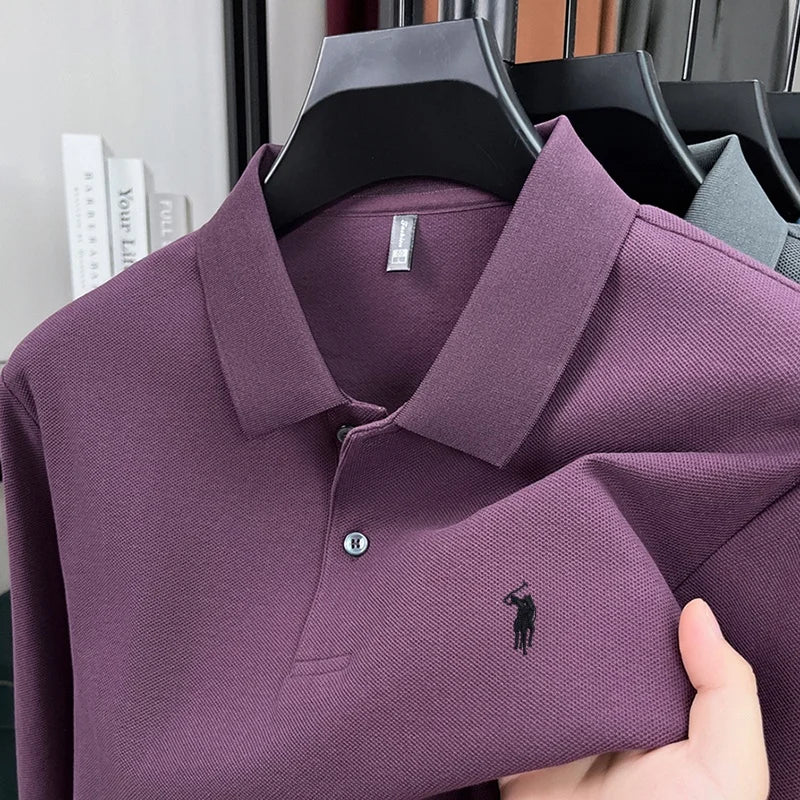 100% pure cotton high-end brand men's long sleeved polo shirt autumn fashion hot selling pony embroidery design golf top T-shirt