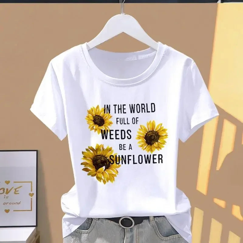 90s Y2k Women's Floral Print Sports Casual Short Sleeve T-shirt Graphic Tee Women's Fashion Clothing T-Shirt