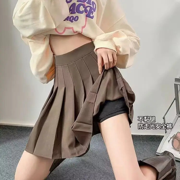 Autumn and winter new pleated skirt women's half skirt Korean high waist slim mini skirt Preppy style side zipper A-line skirt
