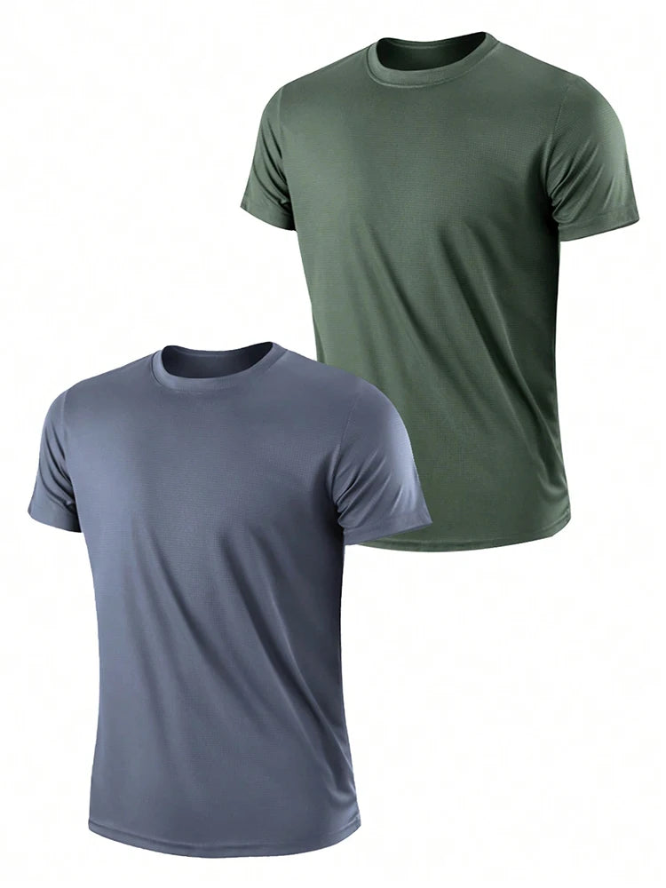 2PCS Men's Solid Color Ultralight Quick Dry Sport T-Shirt, Breathable Lightweight Top For Fitness Training Workout Running Gym