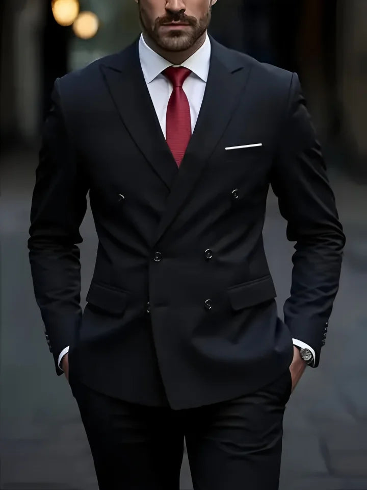 2025 Fashion New Men Double Breasted Boutique Solid Color Business Slim Fit Groom'S Office Wedding Best for Man Work Dress Suit