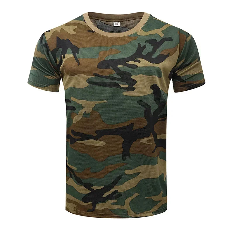 Camouflage Running Short Sleeve Quick Dried Sports T-shirt Breathable Outdoor Fitness Training Clothing Tactics High elasticity