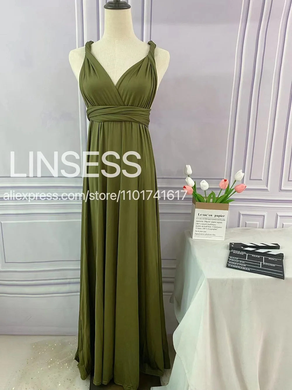 Bridesmaid Dress, Olive Green Maxi Bridesmaid Dress, Bridal Party Convertible Dress, Multiway Infinity Dress, Custom Dress