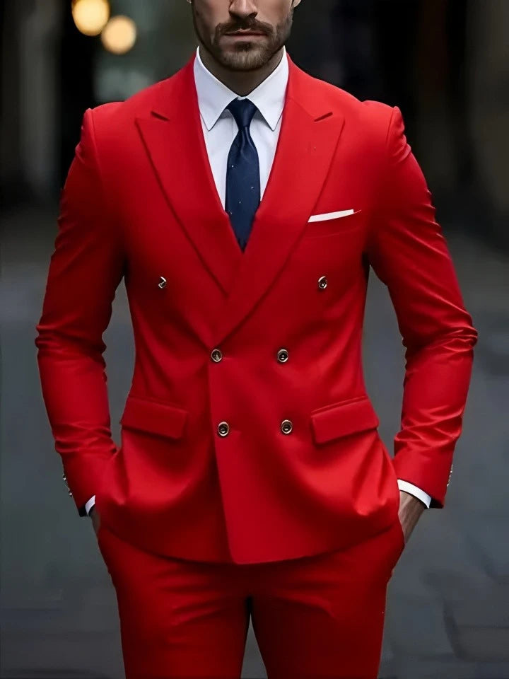 2025 Fashion New Men Double Breasted Boutique Solid Color Business Slim Fit Groom'S Office Wedding Best for Man Work Dress Suit