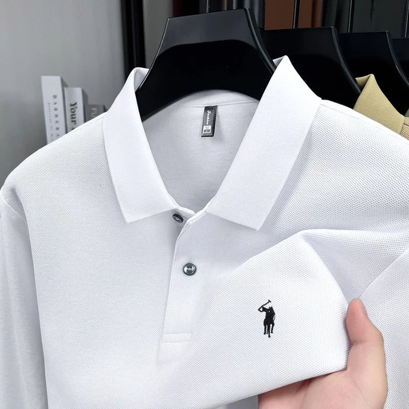 100% pure cotton high-end brand men's long sleeved polo shirt autumn fashion hot selling pony embroidery design golf top T-shirt