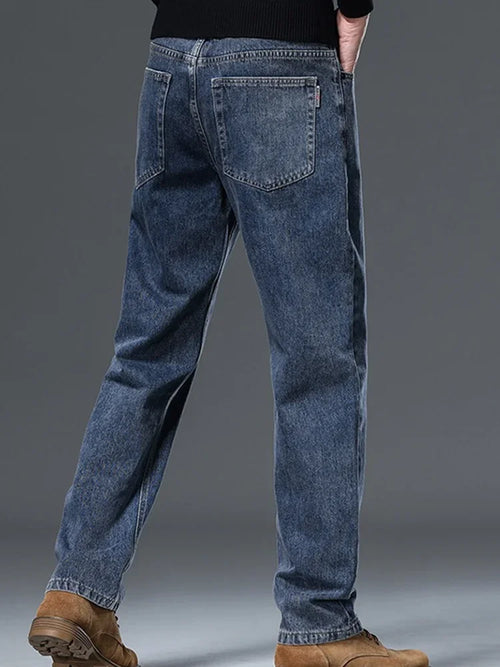 100% Pure Cotton Jeans Men Loose Trousers Classic Spring Autumn Casual Cowboy US Plus Size 38 40 42 Straight Male Denim Pants