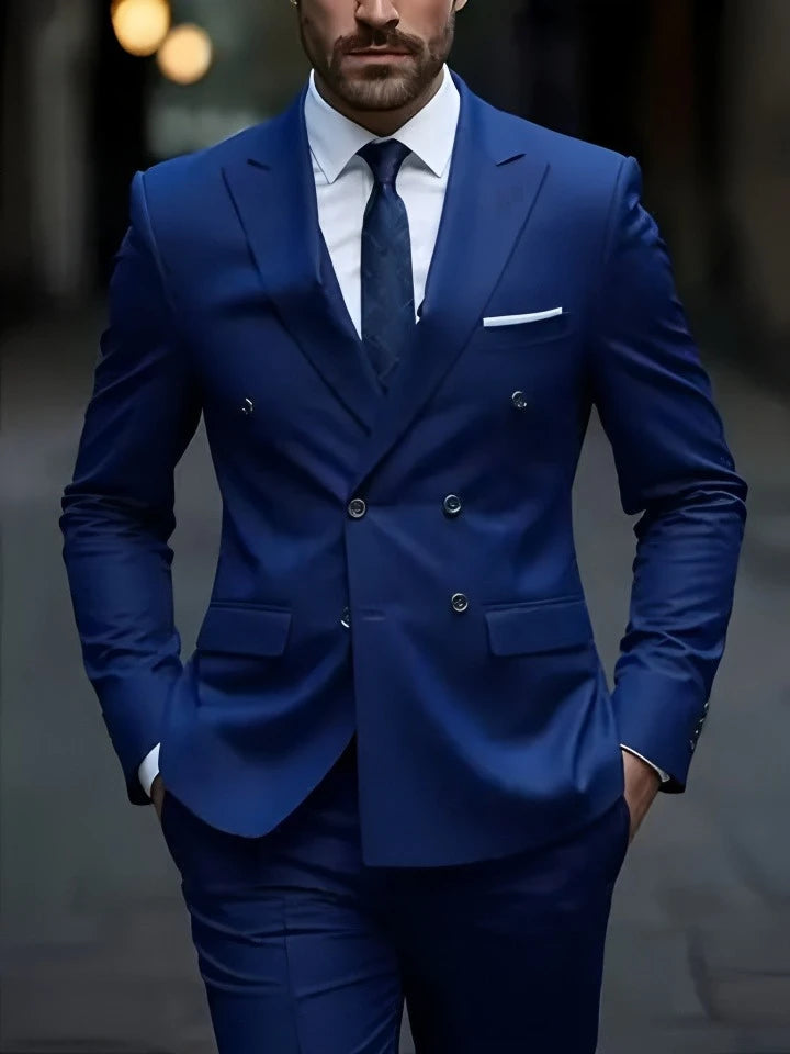 2025 Fashion New Men Double Breasted Boutique Solid Color Business Slim Fit Groom'S Office Wedding Best for Man Work Dress Suit