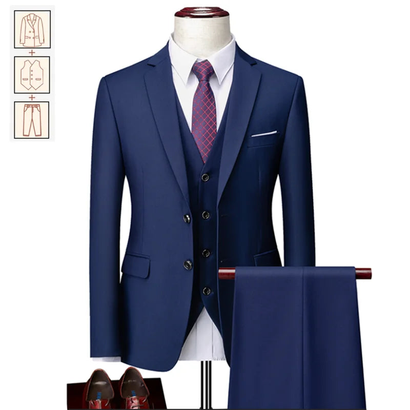 2025 New Men's Business Casual Suit for Weddings Male Solid Colour Formal Suit Sets Men Prom Party Tuxedo Dress