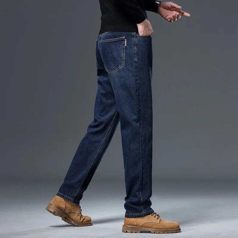 100% Pure Cotton Jeans Men Loose Trousers Classic Spring Autumn Casual Cowboy US Plus Size 38 40 42 Straight Male Denim Pants