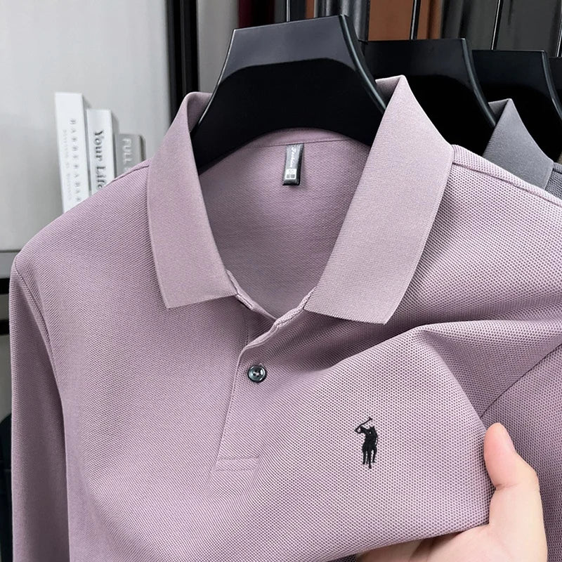100% pure cotton high-end brand men's long sleeved polo shirt autumn fashion hot selling pony embroidery design golf top T-shirt