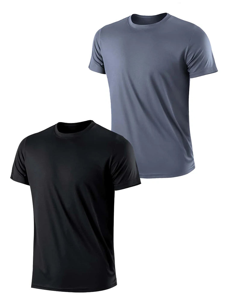 2PCS Men's Solid Color Ultralight Quick Dry Sport T-Shirt, Breathable Lightweight Top For Fitness Training Workout Running Gym