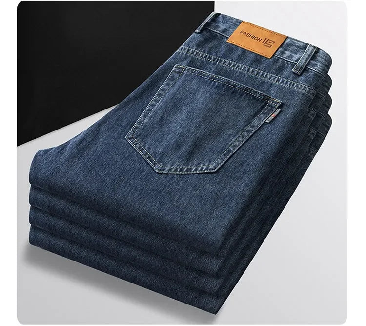 100% Pure Cotton Jeans Men Loose Trousers Classic Spring Autumn Casual Cowboy US Plus Size 38 40 42 Straight Male Denim Pants