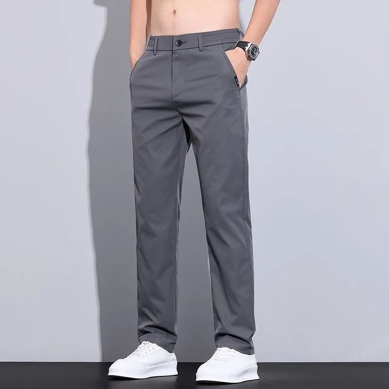 38 Men's Casual Pants Thin Ice Silk Summer Korean Slim Straight Pants Breathable Quick-drying Light Business Casual Pants