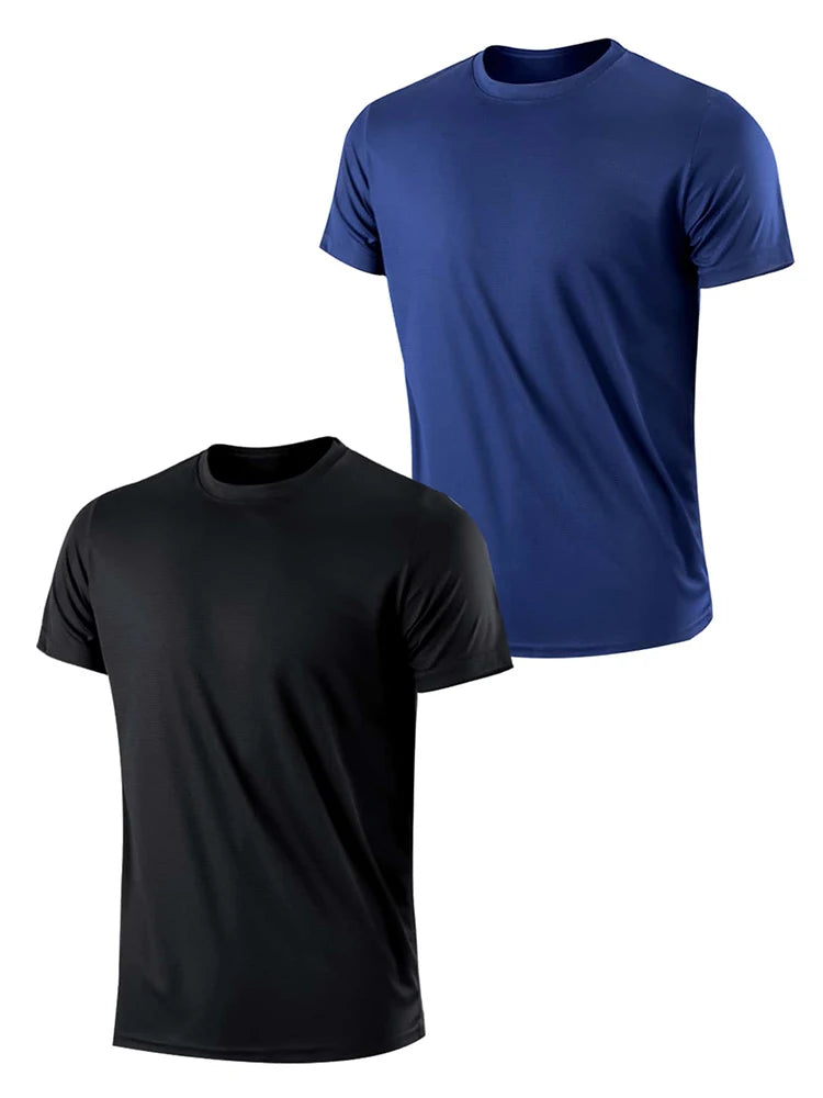 2PCS Men's Solid Color Ultralight Quick Dry Sport T-Shirt, Breathable Lightweight Top For Fitness Training Workout Running Gym