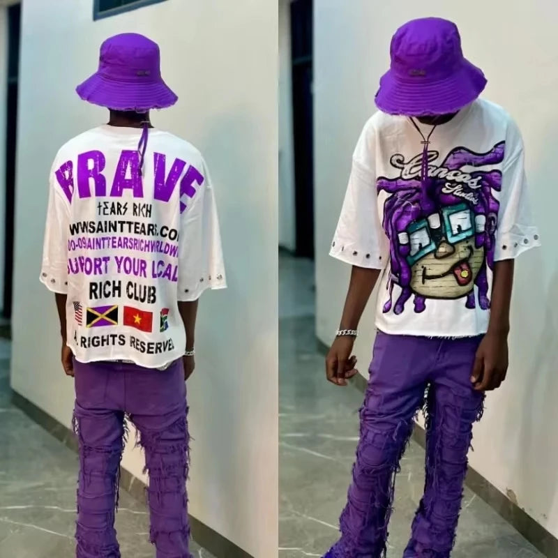 American Street Fashion Casual Cartoon Cartoon High Street Trendy Brand T-shirt Men Y2k Goth Hip-hop Rock Short-sleeved Women